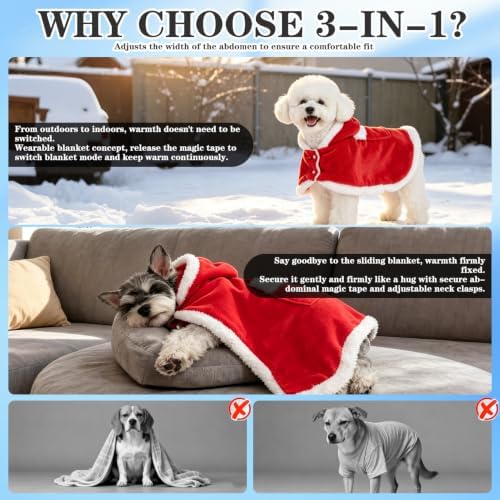 EXPAWLORER Dog Christmas Costume Winter Coat with Hat, Fleece Warm Elk Pet Cloak Cape Blanket with Antlers for Cold Weather, Thicken Dog Sweater Jacket Clothes for Small Medium Large Dogs Cats Red S - Image 6