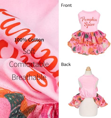 Fitwarm Pumpkin Spice Dog Dress, Thanksgiving Outfit for Small Dogs Girl, Festive Pet Clothes, Pink, Large - Image 5