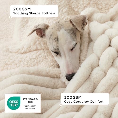 Bedsure ComfyFleece® Waterproof Dog Blankets for Large Dogs,50x60 Cream - Image 3