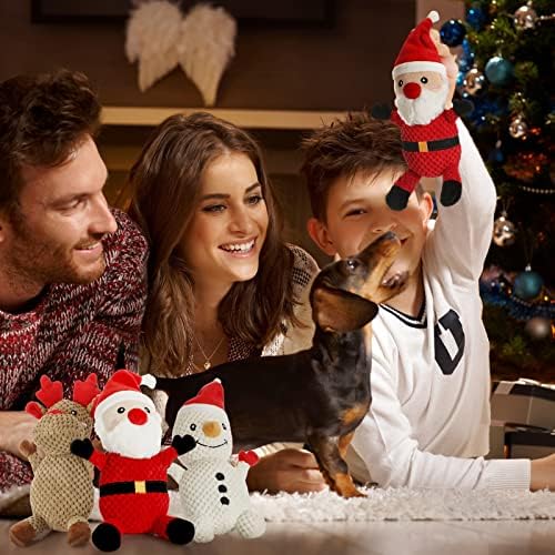 Senneny 3 Pack Dog Christmas Toys Santa,Reindeer and Snowman, Stuffed Squeaky Toys for Dogs Puppy, Plush Dog Toy for Large Medium Small Dogs, Interactive Durable Chew Toys - Image 4