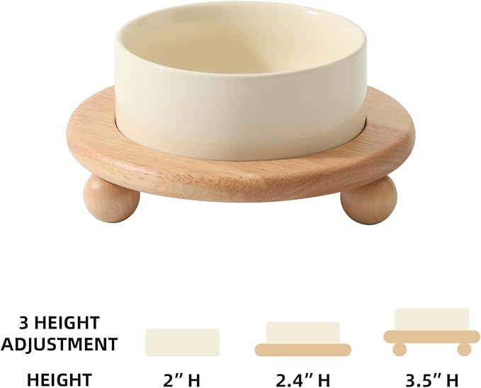 Havniva Raised Cat Bowl 5.1” Elevated Ceramic Cat Food and Water Bowl | Cat Bowls Elevated, Whisker Friendly Cat Bowl, Non-Slip Wood Stand, Food-Grade Ceramic, Wide Opening, Dishwasher Safe