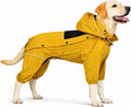 LOVELONGLONG Waterproof Dog Raincoat with Removable Hood – Outdoor Full Body Dog Jacket, Windproof Snowproof Shell Suit – All Season Pet Rain Gear Mustard Yellow XXL