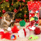 Christmas Stocking Cat Toys, 15PCS Christmas Cat Toy Set with Mouse, Squeaky Toys, Balls, Cat Teaser, Indoor Interactive Cat Toy Gift - Red - Image 4