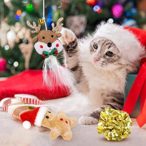 Christmas Stocking Cat Toys, 12PCS Xmas Cat Toy Set with Squeaky Toys, Balls, Cat Teaser - Image 2