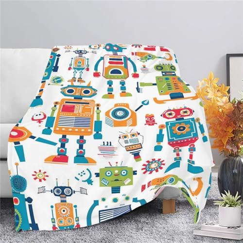 Robot Throw Blanket Cartoon Robot Machine Gifts for Kids Teens Girls Boys Adults Soft Cozy Warm Plush Fluffy Fuzzy Fleece Blanket Birthday Festival Decor 40''X50'' - Image 3