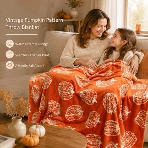 Vessia Pumpkin Printed Throw Blanket for Couch, 300GSM Orange Fall Decor - Image 4