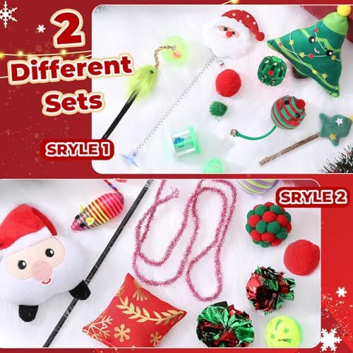 Shappy 2 Sets 22 Pcs Christmas Cat Stocking Toys with Cat Sticks Shaped Santa, Xmas Tree, Yarn Balls, Toy Mouse, Xmas Stocking Pet Set, Interactive Pet Gifts - Image 2