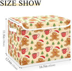 Bolaz Gingerbread Man Holiday Pattern with Christmas Trees and Mugs Storage Bins with Lids and Handles, Storage Box Basket with Cover Collapsible Organizer Containers for Home Closet, Shelves - Image 3