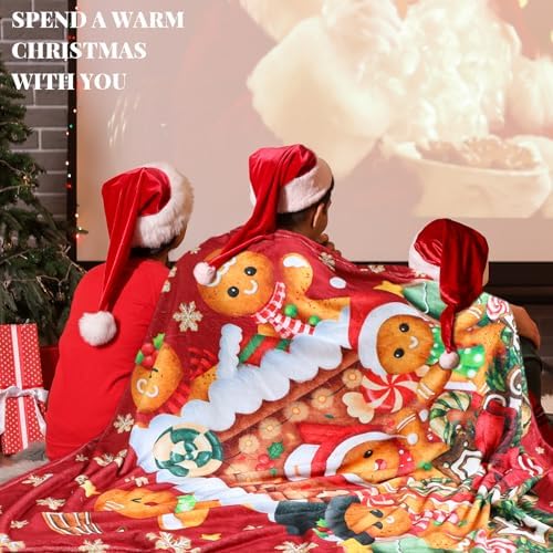Breling Gingerbread Man Christmas Flannel Throw Blanket Warm 60"x50" - Image 4