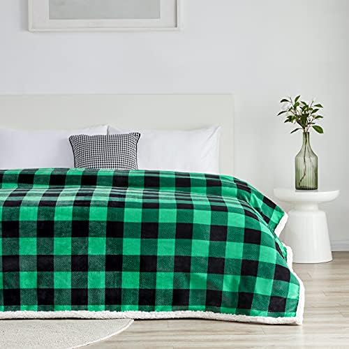 Touchat Sherpa Green and Black Buffalo Plaid Christmas Twin Blanket 60" X 70", Fuzzy Fluffy Soft Cozy Blanket, Fleece Flannel Plush Microfiber Blanket for Couch Bed Sofa (Green and Black) - Image 4