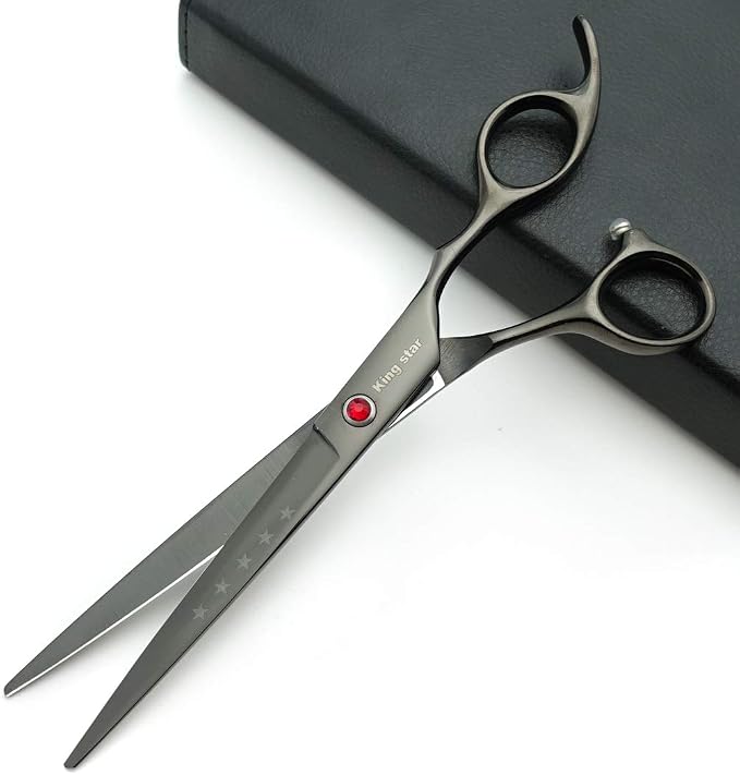 7.0in Professional Pet Grooming Scissors Set,Straight & Thinning & Curved Scissors 3pcs Set with Comb for Dog Grooming,A419 (Black-Grey)