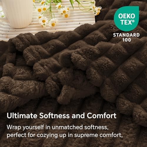 BEDELITE 3D Checked Brown Fleece Throw Blanket for Couch, 50x70 Inch - Image 5