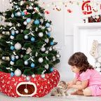 Cat Tunnel Christmas Tree Skirt Cat Bed Indoor 3 ft x 3 ft x 10 Inch Kitten Donut Tunnel with Ball Peekaboo Cave Pet Bed Round Hideaway Holiday Cave Circle Pets Gift(Elk) - Image 7