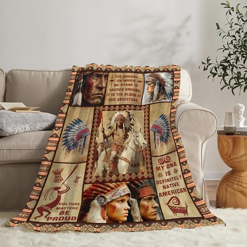 Native American Throw Blanket Indian Southwest Native American Cacique Stuff Gifts for Adults Women Men Soft Cozy Warm Plush Fluffy Fuzzy Fleece Blanket Decor 60''X80'' - Image 2