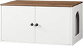 HOOBRO Cat Litter Box Enclosure, Hidden Litter Box Furniture with Side Entry, Litter Box Cabinet, Indoor Cat House, End Side Table, 31.5" L x 17.7" W x 16.3H, for Bathroom, White and Walnut WH40MW01