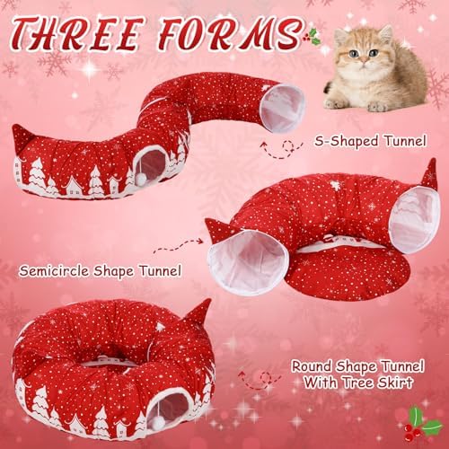 Kinlop Cat Tunnel for Christmas Tree Skirt 35.4'' Fluffy Plush Cat Donut Tunnel Bed Under Christmas Tree with Central Mat Collapsible Warm Soft Kitten Tube Cave for Kitten Small Animal - Image 3