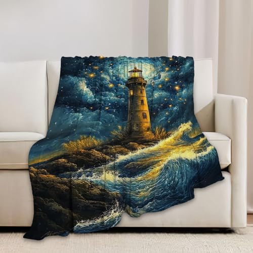 Lighthouse Blanket Coastal Starry Night Blanket for Girls 50"x40" - Image 3