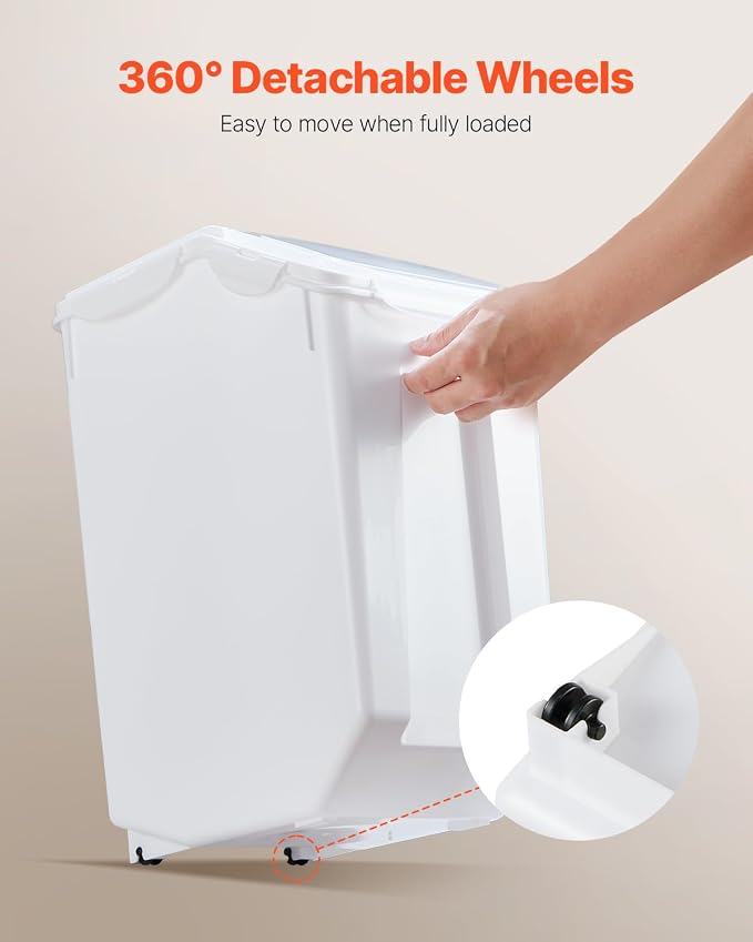 VEVOR Rice Storage Container, 3.5Gal/15Lx2 + 4.5Gal/20Lx2 Large Dog Food Dispenser Bin, Kitchen Ingredient Grain Cereal Bin, Pet food Containers with Wheels, 4 Measuring Cups, Airtight Lid, 4 Pack