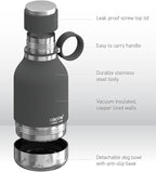 Asobu Dog Bowl Attached to Stainless Steel Insulated Travel Bottle for Human 37oz/1.1 Liter with Detachable Dog Bowl (Smoke)