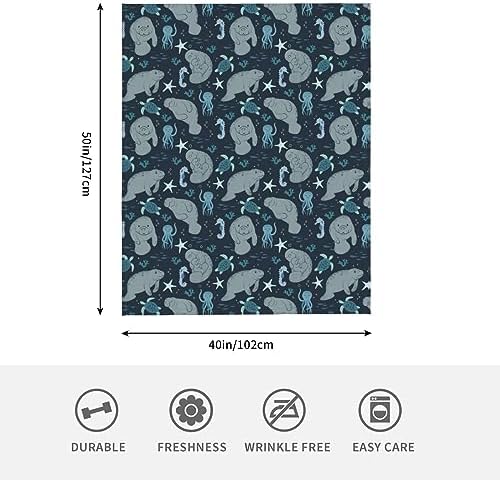 Manatee Throw Blanket - Soft Flannel Fleece Blanket, Lightweight & Cozy Warm Throw for Couch, Bed, Sofa - Cute Sea Cow Design for Adults & Kids Girls Boys 50"x40" - Image 4