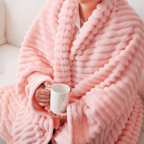 Light Pink Fleece Throw Blanket 60”×80” for Couch Sofa Livingroom - Image 4