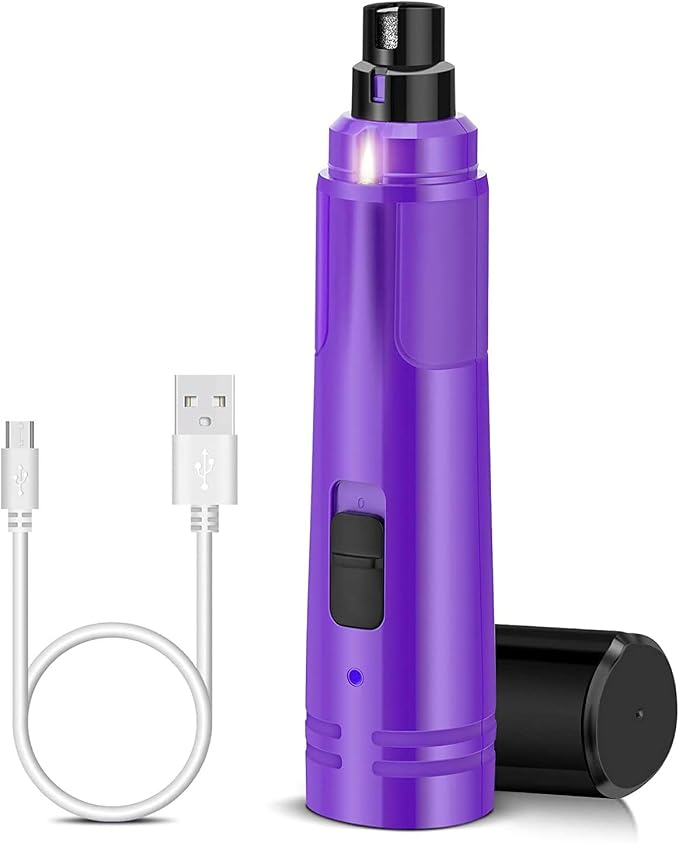 Casfuy Dog Nail Grinder with LED Light - Upgraded 2-Speed Electric Pet Nail Trimmer Powerful Painless Paws Grooming & Smoothing for Small Medium Large Dogs & Cats (Purple)