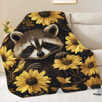 Raccoon Blanket Cute Raccoon Floral Throw Stuff Gifts 60"x50" - Image 3