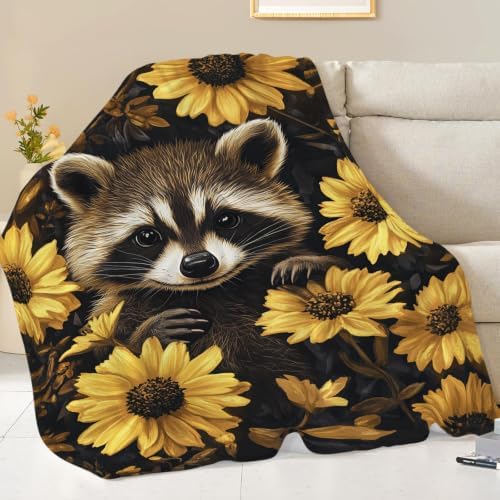 Raccoon Blanket Cute Raccoon Floral Throw Stuff Gifts 80"x60" - Image 3