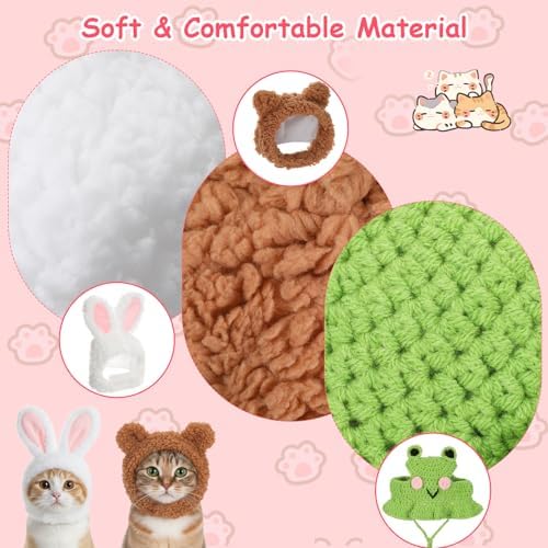 8 Pcs Cat Costume Hats, Cat Costume Halloween Bunny Hat Outfit with Ears, Cute Bear Pet Hat, Funny Pet Hats for Kitten and Small Dogs Puppy Party Christmas Easter Accessory Headwear - Image 3