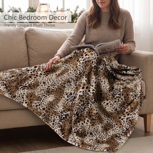 Vessia Leopard Printed Throw Blanket for Couch, Bed, Sofa, Soft Cozy Brown and Cream Cheetah Blanket for All Season, Comfy Flannel Fleece Animal Home Decor for Kids Women Adults - Image 7