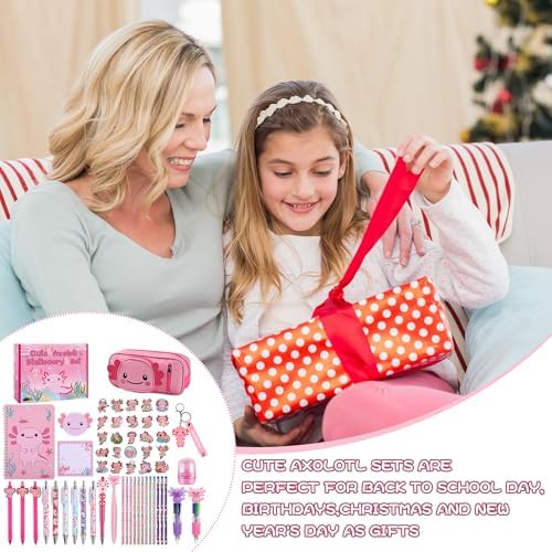 Ulema 84Pcs Cute Axolotl Stationery Set Kawaii Birthday Gifts for Boys Girls Back to School and Classroom Rewards Office Supplies with Axolotl Stuff. - Image 7