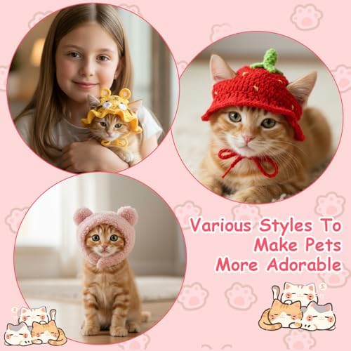 8 Pcs Cat Costume Hats, Cat Costume Halloween Bunny Hat Outfit with Ears, Cute Bear Pet Hat, Funny Pet Hats for Kitten and Small Dogs Puppy Party Christmas Easter Accessory Headwear - Image 4