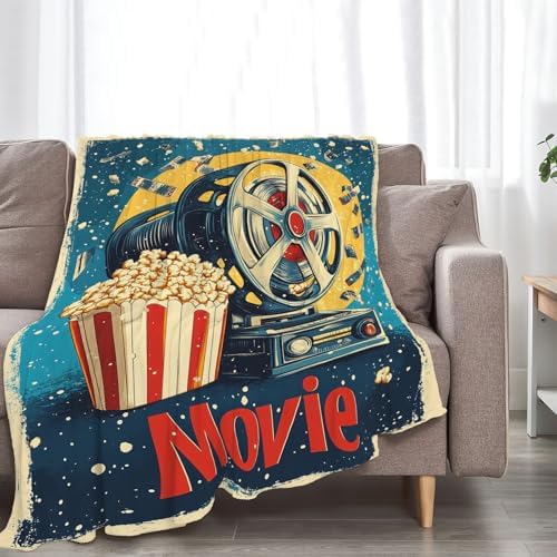 Movie Blanket Film Theater Cinema Popcorn Throw Blankets Gifts for Girls Boys Kids Movie Lover Soft Cozy Fleece Plush for Couch Sofa Bed 60"x50" - Image 4