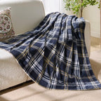 BEDELITE Tartan Plaid Fleece Twin Blanket for Couch, Navy, 60"x80" by BEDELITE