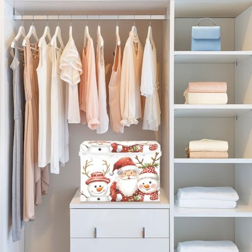 Bolaz Storage Bins with Lids and Handles,Christmas Snowman Storage Box Storage Basket with Cover Collapsible Organizer Containers for Home Closet, Shelves - Image 6