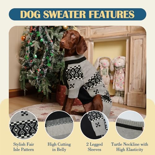 ROZKITCH Long Sleeve Dog Sweater for Large Dogs, Breathable Knit Sweatshirt with Fair Isle Pattern, Warm Winter Pet Clothes for Extra Large Dogs Easy to Wear Grey 5XL - Image 3