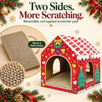 Christmas Cardboard Cat House for Indoor Cats with Scratcher Pad, Xmas House Holiday Hideout Decorations - Image 3