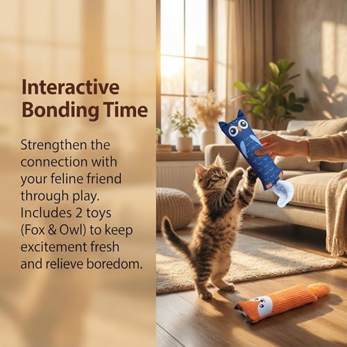 Fashion's Talk Catnip Toys for Indoor Cats, 2-Pack Large Plush Fox & Owl Kicker Toys, Cat Chew Toys with Crinkle Sound Organic Catnip – Hunting Instincts Exercise (2) - Image 5