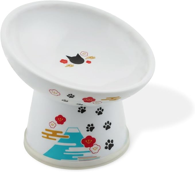Necoichi Ceramic Elevated Cat Food Bowl, 15° Tilted (Fuji, Regular Tilted)