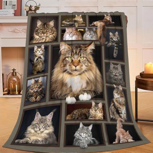 Cat Blanket for Girls Women Boys Men Adults Kids Soft Cozy Fleece Maine Coon Throw Blankets Gifts for Cat Lovers Warm Flannel Plush Stuff Lightweight Decorative for Couch Bed Sofa 80"X60" by Unknown