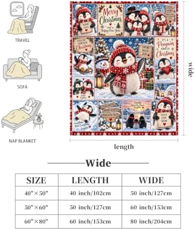 Penguin Christmas Throw Blanket Cute Snowflake Print Gifts 50''x60'' - Image 6