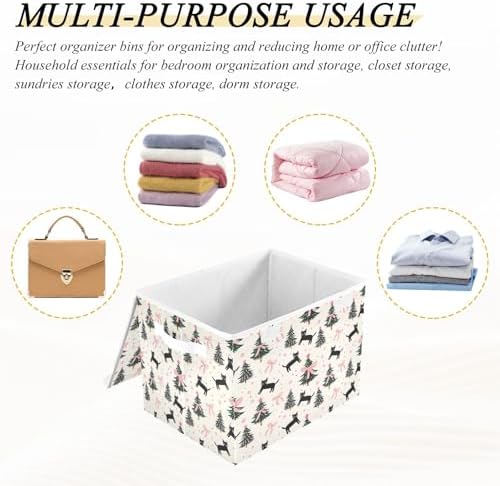 Bolaz Storage Bins with Lids and Handles,Pink Bows Cats Christmas Tree Pattern Storage Box Basket with Cover Collapsible Organizer Containers for Home Closet, Shelves - Image 7