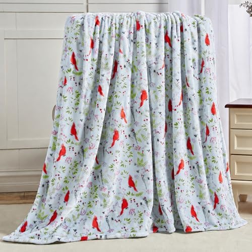 Elegant Comfort Luxury Velvet Super Soft Christmas Prints Fleece Blanket-Holiday Theme Home Décor Fuzzy Warm and Cozy Throws for Winter Bedding, Couch and Gift, 50 x 60 inch, Cardinal by ELEGANTCOMFORT