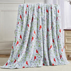 Elegant Comfort Luxury Velvet Super Soft Christmas Prints Fleece Blanket-Holiday Theme Home Décor Fuzzy Warm and Cozy Throws for Winter Bedding, Couch and Gift, 50 x 60 inch, Cardinal by ELEGANTCOMFORT