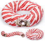 Leyndo 37 x 10 Inches Candy Cane Cat Tunnel Christmas Tree Skirt Bed Under Christmas Tree Cat Cave Donut with Central Mat Festive Decor for Small Medium Large Cats, Kittens, Rabbit - Image 2