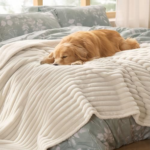 Bedsure ComfyFleece® Waterproof Blanket for Bed, Twin（60"x80"）Cream by BEDSURE