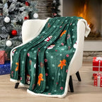 PAVILIA Green Christmas Sherpa Throw Blanket, Gingerbread Snowman Holiday Pattern, Soft Reversible Fleece & Sherpa 50x60 Winter Blanket for Couch & Bed, Cozy Christmas Decor - Image 2