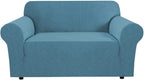H.VERSAILTEX Stretch Couch Cover Couch Slipcovers for 2 Cushion Couch Washable Couch Covers 1 Piece with Elastic Bottom, Textured Checked Jacquard Fabric(Loveseat 58"-70" Wide, Storm Blue)