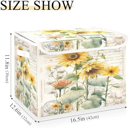 Bolaz Storage Bins with Lids and Handles,Sunflower Stamp Storage Box Basket with Cover Collapsible Organizer Containers for Home Closet, Shelves - Image 3