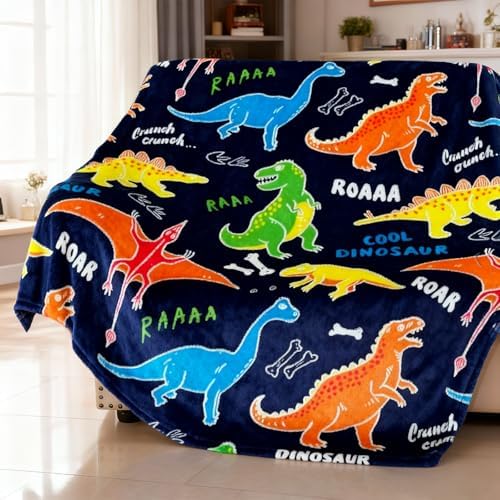 COMFAR Dinosaur Blanket for Boys, Dinosaur Glow in The Dark Blanket for Kids, Soft Fleece Blankets and Throw, Birthday 40"x 60" - Image 5
